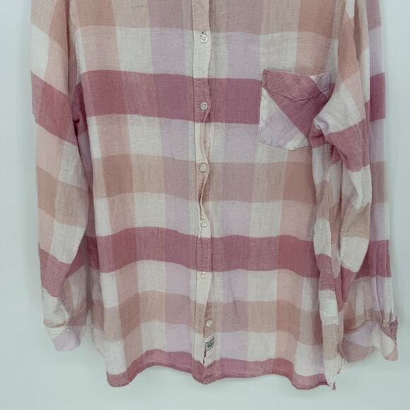 Rails Charli Pip Peach Blus White Plaid Linen Blend Button Down Shirt Large - Picture 5 of 8